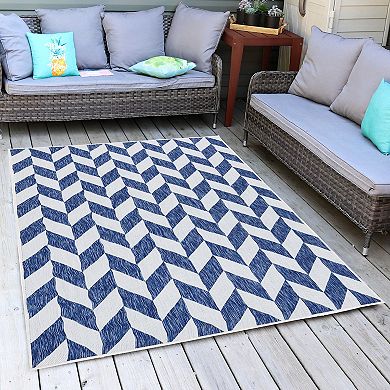 Sunnydaze Geometric Affinity Outdoor Area Rug - Steel Blue - 5 Ft X 7 Ft