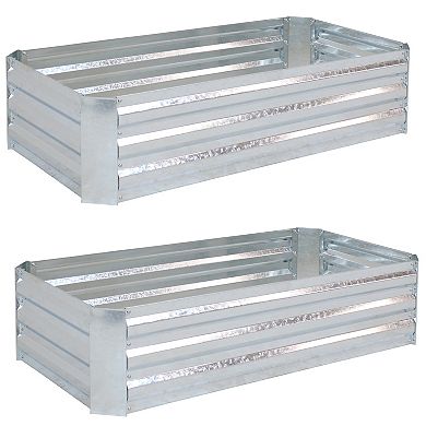 2 Galvanized Steel Raised Beds - 48-Inch Rectangle - Silver