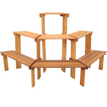 Sunnydaze Meranti Wood/Teak Oil Finish 3 tier Curved Plant Stand - 5.75 ft