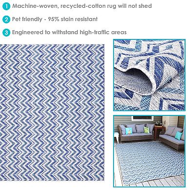 Sunnydaze Chevron Dreams Outdoor Area Rug - Blue/Gray - 8 ft x 10 ft