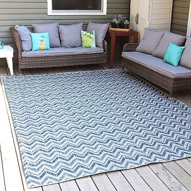 Sunnydaze Chevron Dreams Outdoor Area Rug - Blue/Gray - 8 ft x 10 ft