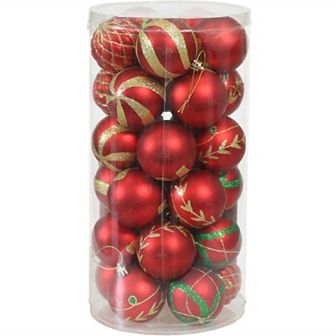 Sunnydaze Holiday Glitter 30 pc Christmas Ornament Set