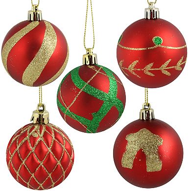 Sunnydaze Holiday Glitter 30-Piece Ornament Set - 60 mm - Red/Gold
