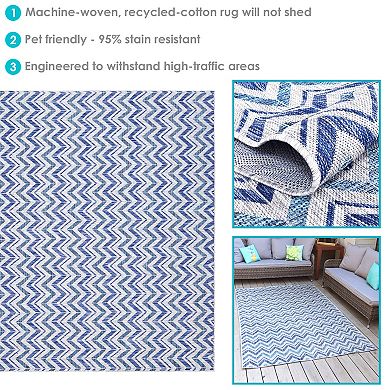 Sunnydaze Chevron Dreams Outdoor Patio Area Rug in Blue/Gray - 5 x 7 Foot