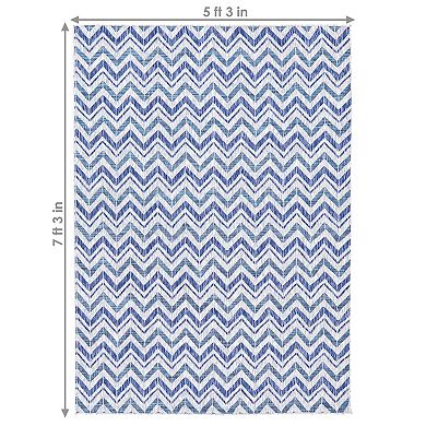 Sunnydaze Chevron Dreams Outdoor Patio Area Rug in Blue/Gray - 5 x 7 Foot
