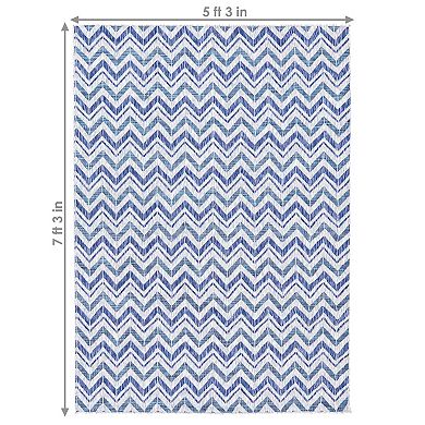 Sunnydaze Chevron Dreams Outdoor Area Rug - Blue/gray - 5 Ft X 7 Ft