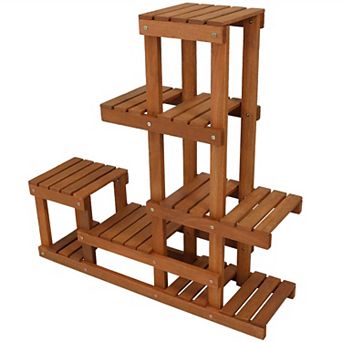 Sunnydaze Meranti Wood Multi-Shelf Plant Stand with Teak Oil Finish - 36 in
