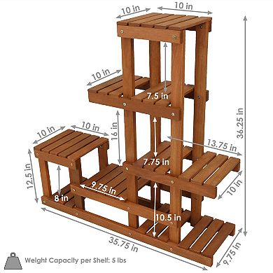Sunnydaze Meranti Wood Multi-Shelf Plant Stand with Teak Oil Finish - 36 in