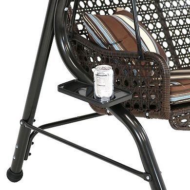 Sunnydaze 2-Person Steel Patio Swing Bench with Canopy/Cushion - Brown