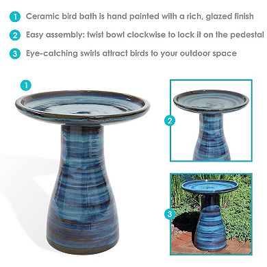 Sunnydaze Elegant Outdoor Ceramic Bird Bath - UV/Frost Resistant - Galaxy Blue