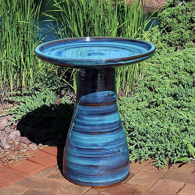 Sunnydaze Elegant Outdoor Ceramic Bird Bath - UV/Frost Resistant - Galaxy Blue
