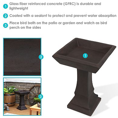 Sunnydaze Modern Glass Fiber Reinforced Concrete Bird Bath - 23 in