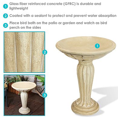 Sunnydaze Grecian Garden Reinforced Concrete Bird Bath - 16-Inch