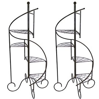 Sunnydaze Black Iron 4 tier Spiral Staircase Plant Stand - 56 in - Set Of 2