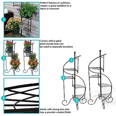 Sunnydaze Black Iron 4-tier Spiral Staircase Plant Stand - 56 In - Set Of 2