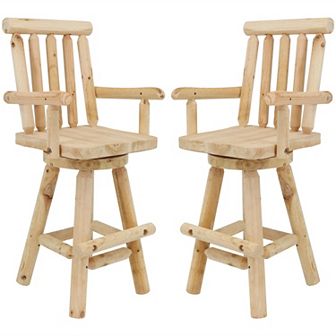 Sunnydaze Rustic Log Style Unfinished Fir Wood Indoor Bar Stool