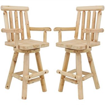 Sunnydaze Rustic Log Style Unfinished Fir Wood Indoor Bar Stool