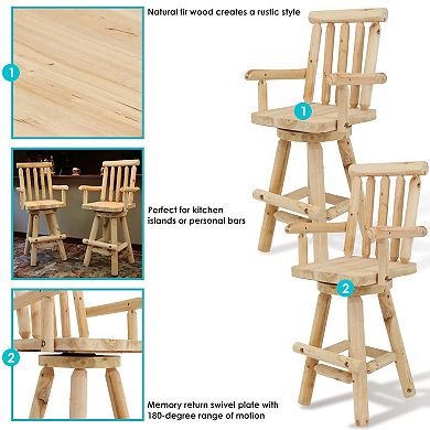 Sunnydaze Rustic Log Style Unfinished Fir Wood Indoor Bar Stool