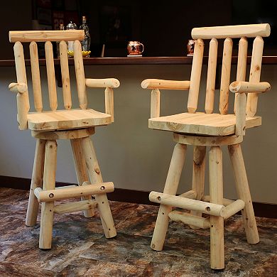 Sunnydaze Rustic Log Style Unfinished Fir Wood Indoor Bar Stool