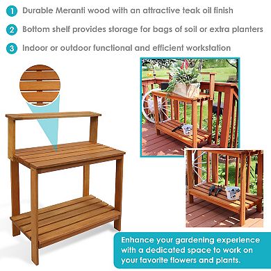 Sunnydaze Meranti Wooden Outdoor Potting Bench With Teak Oil Finish - 42 In