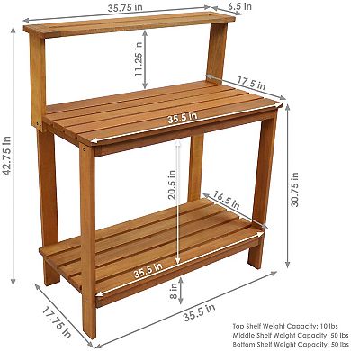 Sunnydaze Meranti Wooden Outdoor Potting Bench With Teak Oil Finish - 42 In