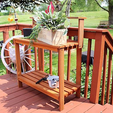 Sunnydaze Meranti Wooden Outdoor Potting Bench With Teak Oil Finish - 42 In