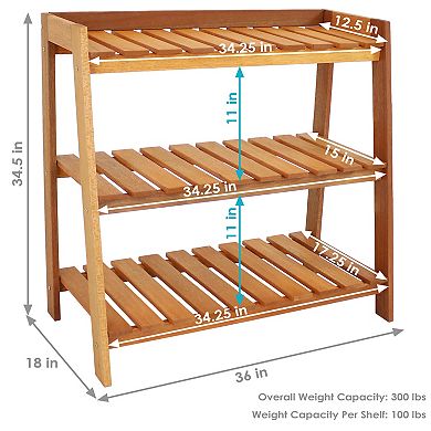 Sunnydaze 3-Tier Meranti Wood Plant Stand with Teak Oil Finish - 36 in
