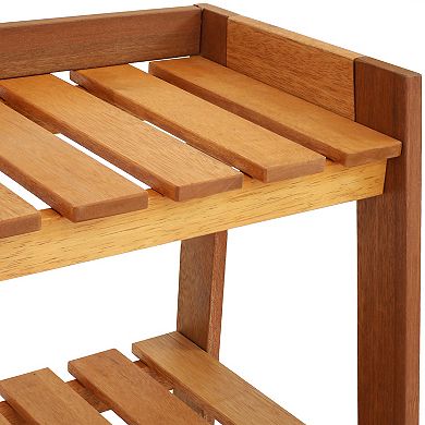 Sunnydaze 3-Tier Meranti Wood Plant Stand with Teak Oil Finish - 36 in