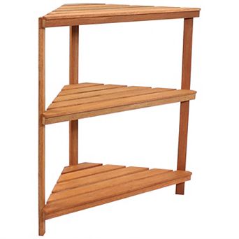 Sunnydaze Meranti Wood/Teak Oil Finish 3 tier Corner Plant Stand - 36 in