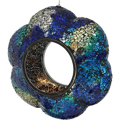 Sunnydaze Mirrored Glass Flower Mosaic Fly-Through Hanging Bird Feeder