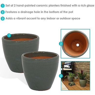 Sunnydaze Resort Glazed Ceramic Planter - Set of 2