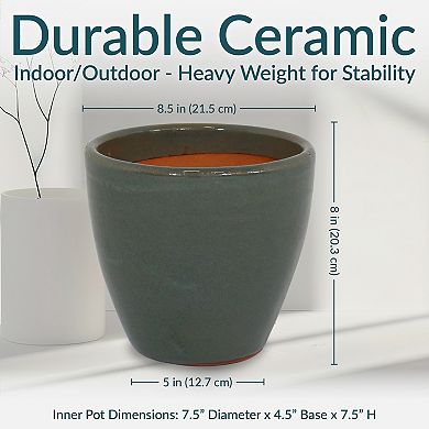 Sunnydaze Resort Glazed Ceramic Planter - Set of 2