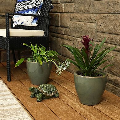 Sunnydaze Resort Glazed Ceramic Planter - Set of 2