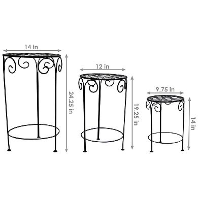 Sunnydaze 3-Piece Metal Iron Plant Stand Set with Scroll Design - Black Finish
