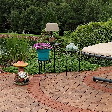 Sunnydaze 3-Piece Metal Iron Plant Stand Set with Scroll Design - Black Finish