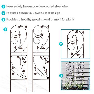 Sunnydaze 32 in Brown Steel Wire Swirl Leaf Garden Plant Trellis - Set of 2