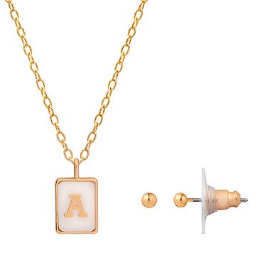 LC Lauren Conrad "Letter" Dog Tag Nickel Free Earring & Necklace Set