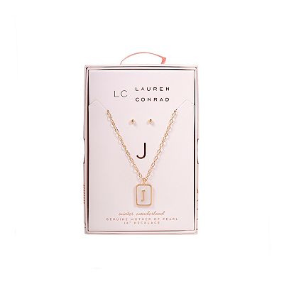 LC Lauren Conrad Letter Dog Tag Nickel Free Earring Necklace Set