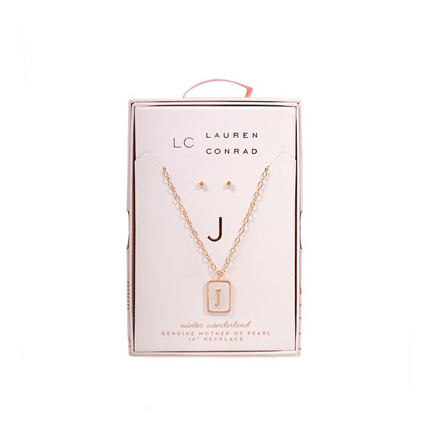 LC Lauren Conrad Letter Dog Tag Nickel Free Earring Necklace Set