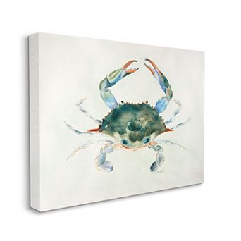 Stupell Home Decor Blue Sea Crab Watercolor Canvas Wall Art