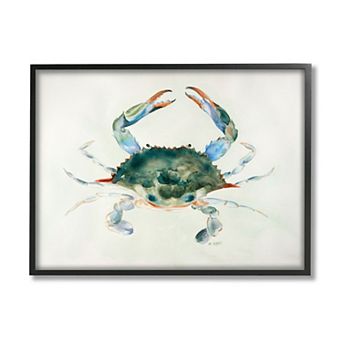 Stupell Home Decor Watercolor Blue Sea Crab Framed Wall Art