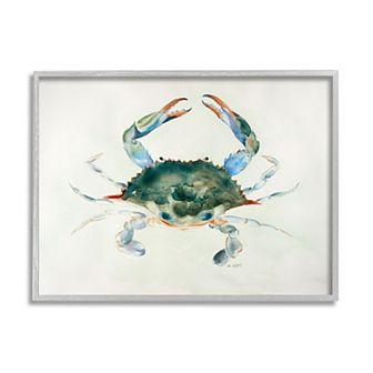 Stupell Home Decor Blue Sea Crab Watercolor Framed Wall Art