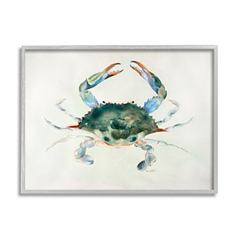 Stupell Home Decor Blue Sea Crab Watercolor Framed Wall Art