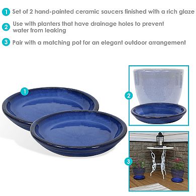 Sunnydaze 7 in Glazed Ceramic Flower Pot/Plant Saucers - Set of 2