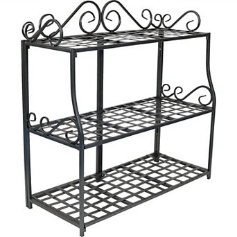 Sunnydaze Black Iron 3 tier Plant Stand Shelf with Scroll Edging - 30 in