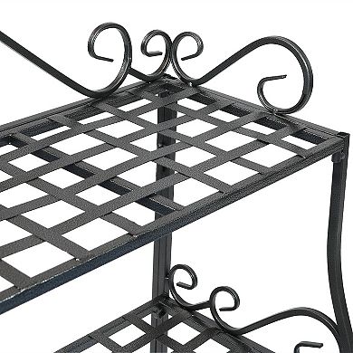 Sunnydaze Black Iron 3-Tier Plant Stand Shelf with Scroll Edging - 30 in