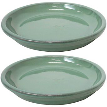 Sunnydaze 7 in Glazed Ceramic Flower Pot/Plant Saucers - Set of 2