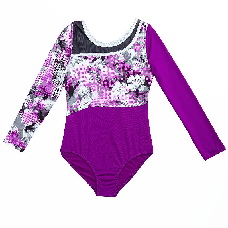 Girls 4-16 Rainbeau Moves Printed Longsleeve Leotard, Girls, Size: Large, 