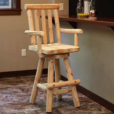 Sunnydaze Rustic Log Style Unfinished Fir Wood Indoor Bar Stool