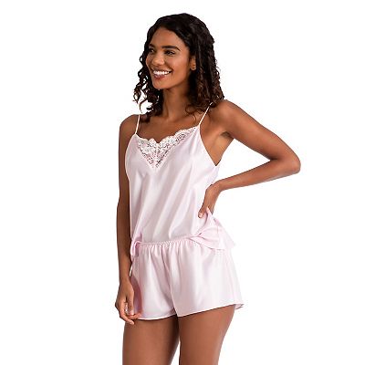 Women's Lilac+London Satin and Lace Pajama Cami & Pajama Shorts